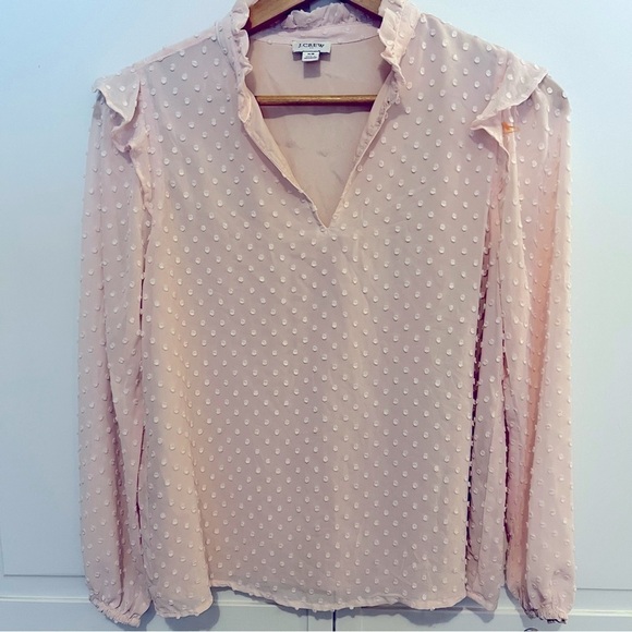 J. Crew | Clip Dot | Poet Sleeve | Scoop Neck | Top | Pink | Size XS - Picture 1 of 6